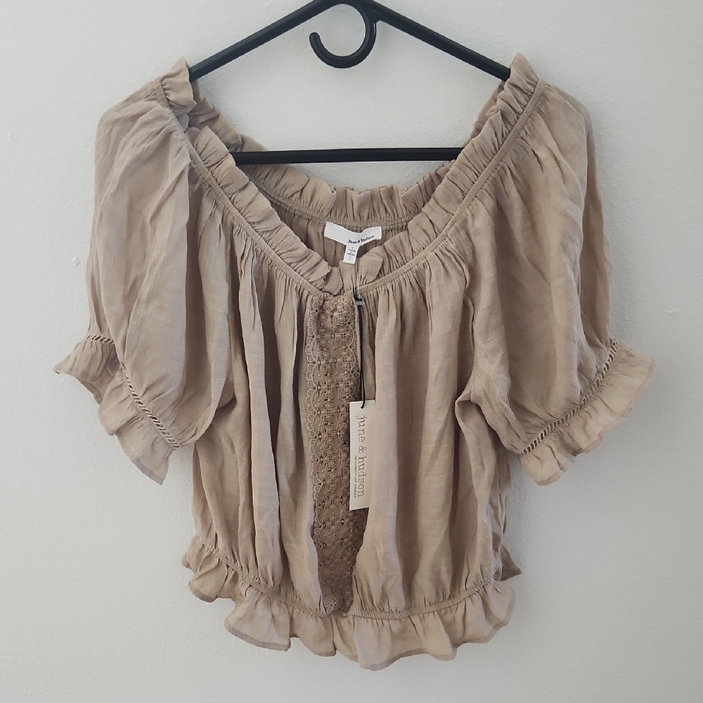 June & Hudson Beige Ruffle Blouse